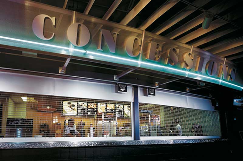 Concessions stand with overhead doors