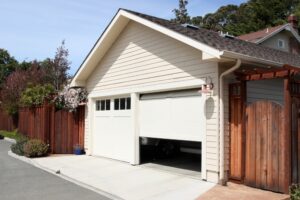 Garage door on a house partly opened